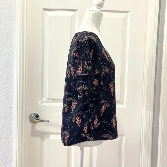 Rebecca Taylor Ivie Silk Fleur Sprig Floral Print Jacquard Top Size 4 - Picture 5 of 13
